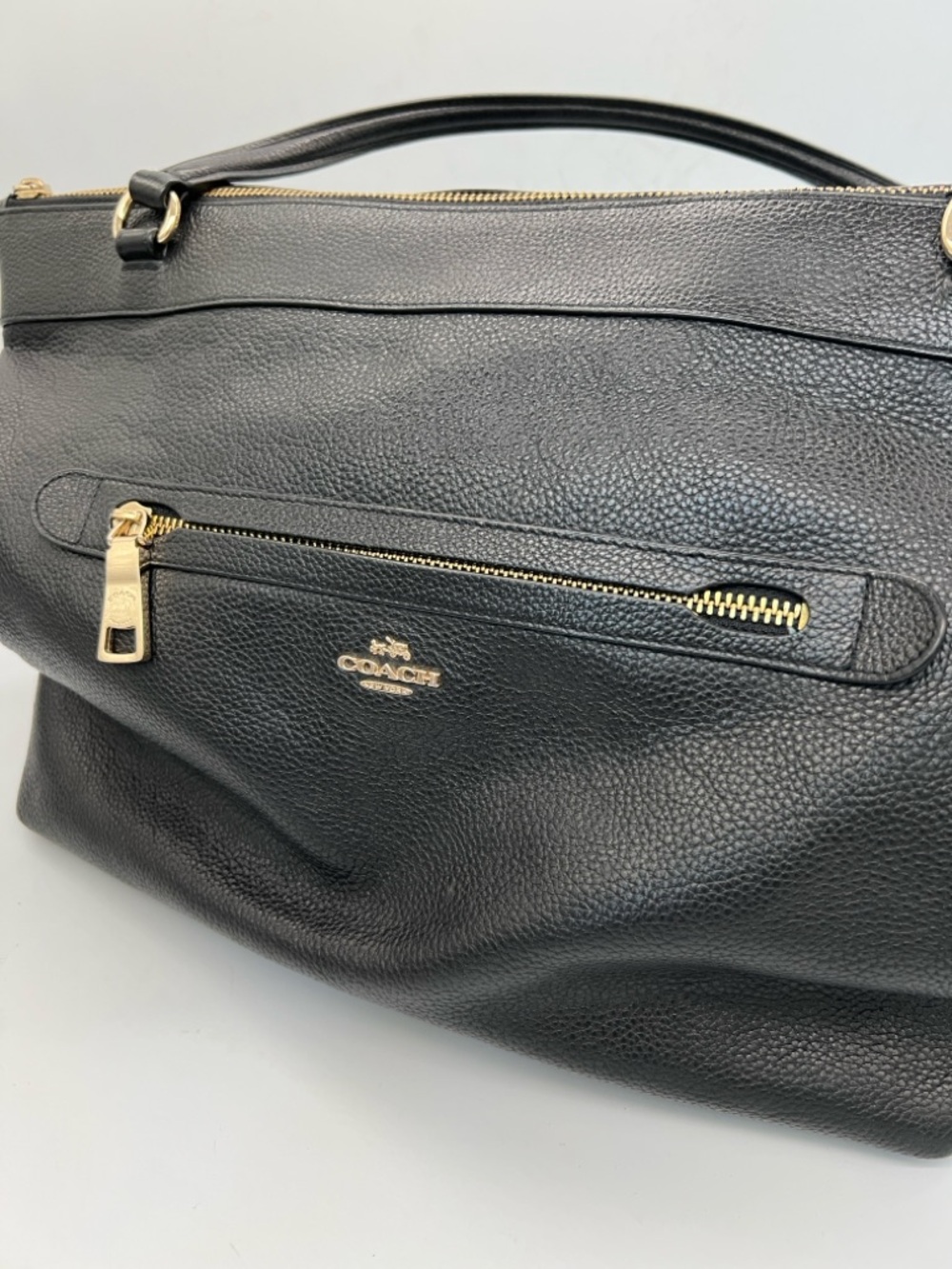 Coach Black Pebbled Leather Tote with Gold Accents - Picture 2 of 6